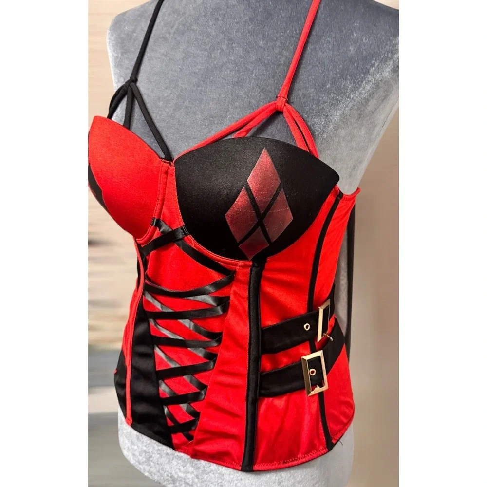 Original DC Comics Harley Quinn Deluxe Costume Corset Top – Red & Black M/L - Picture 2 of 9